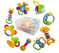 fiouni Sonaglio Neonato, Set di Massaggiagengive Sonaglio Neonato Giocattoli Sonagli Bambini Primi Sonagli Giocattolo Set Regalo per Neonata 3 6 9 Mes (Blu)