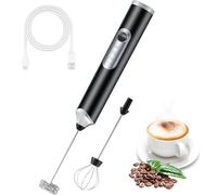 FIOUSY Montalatte elettrico portatile con 2 testine, frusta da caffè con miscelatore in schiuma ricaricabile USB a 3 velocità, frullatore per latte, cappuccino, cioccolata calda, uova (nero)