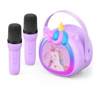 Fippesax Kinder Karaoke Maschine con 2 cavi Bluetooth Microfono, Musica compatta con luce a LED e luce a LED, ideale per la donna da 6 anni (viola)
