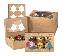 Fippy 20 Pezzi Scatole Natalizie per Cupcake 6 Fori con Finestra, Scatola per Muffin con Finestra, Scatole di Natale per Biscotti Dolci Cupcake da Regalo（Stile C）