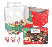 Fippy 20 Pezzi Scatole Natalizie per Cupcake 6 Fori con Finestra, Scatola per Muffin con Finestra, Scatole di Natale per Biscotti Dolci Cupcake da Regalo（Stile D）