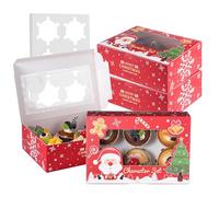 Fippy 20 Pezzi Scatole Natalizie per Cupcake 6 Fori con Finestra, Scatola per Muffin con Finestra, Scatole di Natale per Biscotti Dolci Cupcake da Regalo（Stile A）