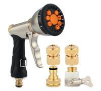 Fippy Pistola da Giardino Pistola a Spruzzo da Giardino in Metallo, con 4 Connettori Rapidi in Ottone, 9 Modalità Regolabili, per Irrigare Giardino, Lavaggio auto, Pet Balneazione