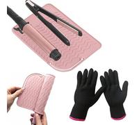 FIQLUL Guanto Termico per Capelli e Tappetino in Silicone, Guanto Resistente al Calore Professionale per Piastra e Arricciacapelli, Set Accessori Styling per Protezione Mani e Superfici, Rosa