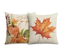 FIQLUL Set di 2 Fodere Cuscini 45x45 per Divano, Copri Cuscini Decorativi in Lino Autunnali con Motivo Zucca, Federe per Cuscini Moderni per Soggiorno Halloween e Ringraziamento