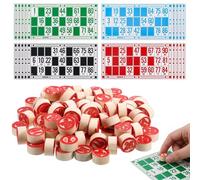 FIQLUL Tombola Classica Bingo Set con 90 Numeri in Legno e 48 Cartelle, Gioco di Società Tradizionale per Bambini e Adulti