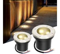 Fiqops 2x Faretti da pavimento esterni con LED 3W Bianco caldo IP65,faretti incasso tondi neri opachi,carrabili 230V,perfetti per giardino,piscina,piante e illuminazione esterna