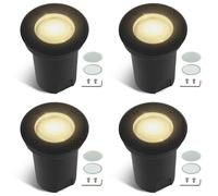 Fiqops 4x Faretti da pavimento esterni IP67 con LED GU10 3W Bianco caldo (sostituibile),tondi,regolabili,con lenti satinati di ricambio,ideali per giardino e percorsi esterni