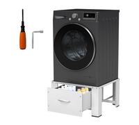 Fiqops Base per lavatrice con cassetto, portata 150 kg, piedini antiscivolo, ammortizzatore, universale, adatto per lavatrici e asciugatrici, struttura in metallo con spazio di archiviazione