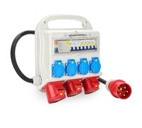 Fiqops Distributore di corrente da costruzione 32a, distributore di corrente 4 x 230 V, 2 x 16 A, 1 x 32 A, 400 V, CEE a 5 poli, con interruttore FI/LS, IP44 con coperchi di sicurezza e tubo,