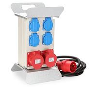 Fiqops Distributore di corrente da costruzione, 4 x 16 A, 230 V, 2 x 16 A, 400 V, CEE 5 poli, distributore a parete con interruttore FI/LS, IP44 con coperchi di sicurezza e cavo per cantieri