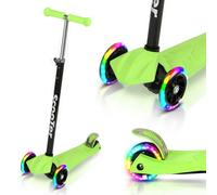 Fiqops Monopattino per bambini da 3 a 12 anni, scooter per bambini con 4 altezze regolabili, ruote luminose a LED, pieghevole, facile da guidare, monopattino da città, non pieghevole, verde