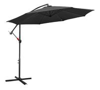 Fiqops Ombrellone da giardino a sbalzo, 3/3,5 m, a banana, con manovella, parte superiore ventilata e base a croce, parasole con protezione UPF 30+, per esterni, mercato, cortile, piscina, Grigio, 3