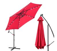 Fiqops Ombrellone LED a energia solare, Ø 350 cm, con manovella, in alluminio, con supporto, protezione solare, protezione dai raggi UV, in alluminio, per il mercato, impermeabile per il giardino,