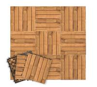 Fiqops Piastrelle in legno, 30 x 30 cm, in legno di acacia, 110 pezzi, 10 ㎡, per terrazze, terrazze, mosaico, per giardino, patio, balcone (6 listelli)