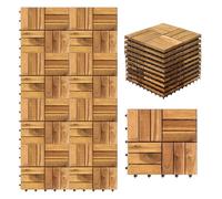 Fiqops Piastrelle in legno per balcone, 30 x 30 cm, in legno di acacia, 11 pezzi, 1 ㎡, per terrazze, terrazze, mosaico, per giardino, patio, balcone (12 listelli)