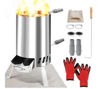 Fiqops Riscaldamento a legna da ardere, per piscina con fuoco, in acciaio inox, per piscina con connettori da 32 - 38 mm, per esterni, in legno, con tappetino ignifugo e vassoio