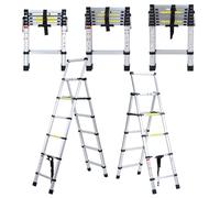 Fiqops Scala telescopica da 1,4 m e 1,7 m, in alluminio, 4 + 5 gradini, telaio ad A, multiuso, scala allungabile per riparazioni di tetti
