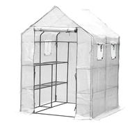 Fiqops Serra in pellicola con 8 ripiani e zanzariera, serra da giardino, 143 x 143 x 195 cm, in pellicola, resistente all'inverno e impermeabile, colore: bianco
