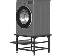Fiqops Telaio per lavatrice, altezza 41 cm, altezza regolabile, portata 150 kg, con ripiano estraibile a 3 altezze, anti-vibrazione, base per asciugatrice, frigorifero, lavatrice, nero