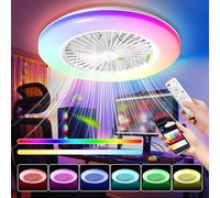 Fiqops Ventilatore da soffitto con illuminazione e telecomando, Ø 49 cm, lampada da soffitto a LED Smart RGB, 3 temperature di colore e 6 velocità, timer estivo funzionamento invernale per soggiorno,