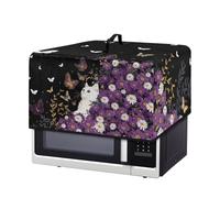 Fiqyvagox Copertura per forno a microonde con motivo floreale e farfalle, motivo gatto, farfalla, margherita, nero, antipolvere, resistente all'olio, impermeabile, protezione decorativa per