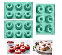 Firavggu 3 Mini Stampini in Silicone per Ciambelle 6 Formine - Antiaderente per Plumcake, Muffin, Dolcetti e Dessert (Vert/3pcs)