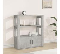 FIRBNUS 80 x 30 x 90 cm Armadietto per libri con ripiani e porte, cassettiera, cassettiera, grigio cemento, credenza per soggiorno, TV, armadio, cassettiera in legno