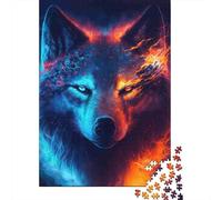 Fire And Ice Wolf Recycled Cardboard Blue Fire Wolf Jigsaw Puzzles for Adults, Relaxing Stress Relief, Wall Decoration & Gifts, Great Gift Idea for Women 38x26cm/1000pcs