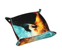 Fire And Water Phoenix Print - Vassoio organizer in pelle, da scrivania, multifunzione, per chiavi, orologio, portafoglio