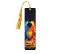Fire and Water Phoenix Segnalibri in legno per gli amanti dei libri, Segnalibro fai da te fatto a mano con nappe colorate Marcatori di pagina stampati su entrambi i lati, accessori artistici per libri