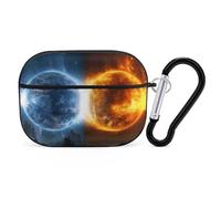 Fire and Water Planets Custodia per AirPod Pro, cover rigida antigraffio in policarbonato con portachiavi, accessorio per AirPod Pro 2°/1° custodia per donne e uomini, stile nero