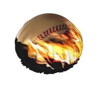 Fire Baseball Print Shower Essentials Cofano da donna, grande cuffia lavabile con fascia elastica da bagno avvolgente per capelli da doccia