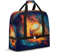Fire Baseball Sport Ball Pattern Travel Duffel Bag per donne e uomini, borsa da palestra pieghevole per il fine settimana durante la notte Totes Carry on Cabin Bag con scomparto per scarpe