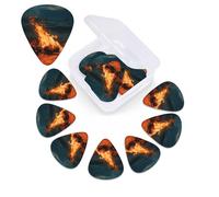 Fire by the Sea - Confezione da 12 plettri per chitarra in celluloide di 3 diversi spessori, con scatola portaoggetti, plettro personalizzato per chitarra acustica