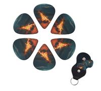 Fire by the Sea - Confezione da 6 plettri per chitarra in celluloide di 3 diversi spessori, con supporto per plettro, per chitarra acustica, chitarra elettrica, basso, ukulele