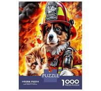 Fire Dog Cat Gear 1000 Pezzi Bundle Puzzle Brave Pet Heroism Puzzle Cartone Extra Spesso - Preferito Dai Collezionisti, Relax Mentale, Pause Ufficio, Viaggio E Regali Festivi 70x50cm/1000pcs