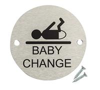 Fire Door Guru® Cartello per porta "Baby change", disco da 76 mm, segnale di sicurezza in acciaio inox, fissaggi inclusi