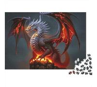 Fire Dragon Fantasy 1000Pc for Adults Gifts: Red Dragon with Silver Mane Educational Game Challenge & Brainteasing Activity 52x38cm/1000pcs