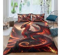 Fire dragonSet Di Copripiumino morbida 3 Pezzi stampa 3D con cerniera Fantasy mythical creature copripiumino incluso federe aiosa for bambini adulti ragazzi Super king（260x220cm）