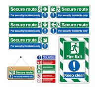 Fire Exit Sign - 29x21x10cm Fire Action Notice Warning Signs | 7 Pieces Paper Decals Security Self Adhesive For Indoor Outdoor School Offices Garage Hallways Warehouse Aisles Apartment