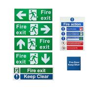 Fire Exit Sign, Safety Exit Sticker, 7-Piece Fade Resistant Survival Decals, Waterproof Urgency Signage Kit for Industrial Outdoor Door Men Women Kids Elderly Business Use, Multicolor