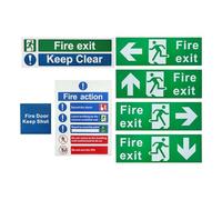 Fire Exit Sign, Safety Exit Sticker, Fade-Resistant Decal Set, Emergencies Survival Label Industrial Doors, Outdoor Visibility for Business, School, Home Use, 7 pezzi