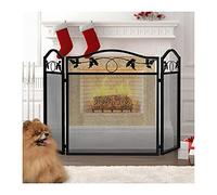 Fire Guard Schermo per Camino per Interni 3 Pannelli in Peltro in Ferro battuto Grande Schermo, Copertura in Rete Decorativa in Metallo per Esterni Solido Camino Recinzione Design a Foglia, Nero