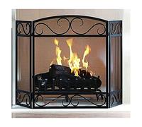 Fire Guard Schermo per camino pieghevole in ferro battuto nero a 3 pannelli, copertura per parascintille in rete con decorazioni in metallo per esterni Recinzione per caminetto solida a prova di