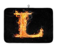 Fire L Letter - Tappetino scolapiatti in microfibra con design a forma di lettera per scolapiatti assorbente, per cucchiaio da cucina, piatto di vetro, 45,7 x 60,9 cm