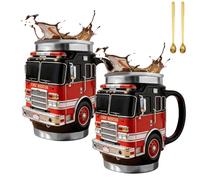 Fire Rescue Mug -for the Bravest Among Us, Handcrafted Fires Rescue Car Coffee Mug, 3D Fire Truck Design Stainless Steel Tumbler Insulated Mugs for Truck Lovers,Desktop Decoration,Unique Gift Fireman