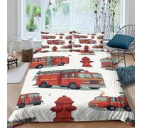 Fire trucks scenecopripiumino microfibra Set di 3 Pezzi stampa 3D con cerniera Cartoon fire theme Set Di Copripiumino con federe per cuscini aiosa for bambini e adolescenti Double（200x200cm）