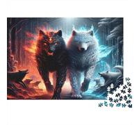 Fire Wolf Fantasy Recycled Board Puzzle: Fire And Ice Wolves Stand Together for Adults And Kids Age 12 Years Great Gift 38x26cm/1000pcs
