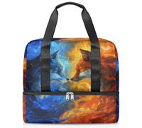 Fire Wolf Fox Borsone sportivo per donne uomini Kirls ragazzi ragazze 21 L Weekend Pernottamento Bagnato Separato Tote Bag per Viaggi Palestra Yoga, Colore, Grande, Organizer per borse